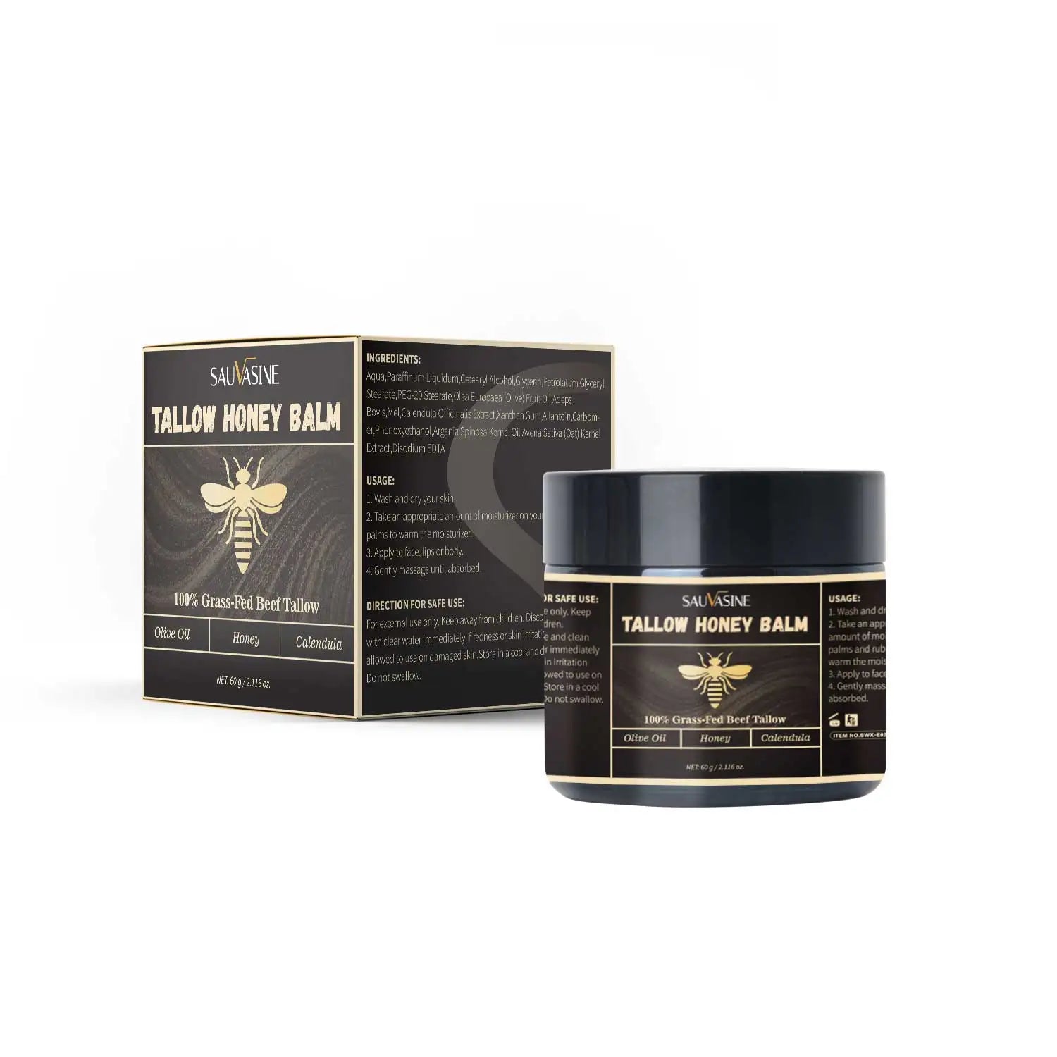 60g Grass-Fed Beef Tallow Honey Balm Moisturizing Tallow Face Cream Hydrating Skin Improve Elasticity Dullness Firming Skin