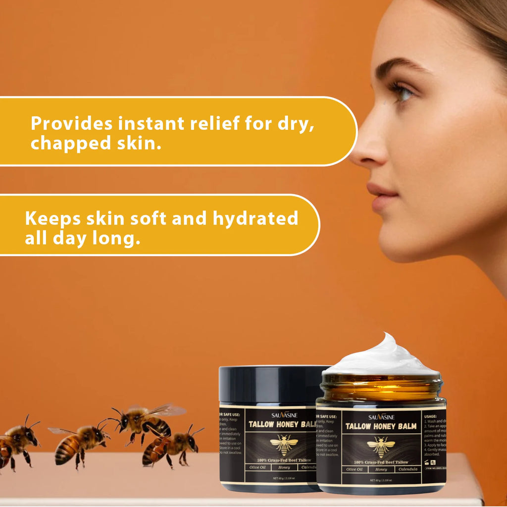 60g Grass-Fed Beef Tallow Honey Balm Moisturizing Tallow Face Cream Hydrating Skin Improve Elasticity Dullness Firming Skin